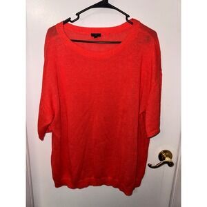 Talbots Petite Orange 100% Linen Short Sleeve Knit Sweater Top XLP VN5272